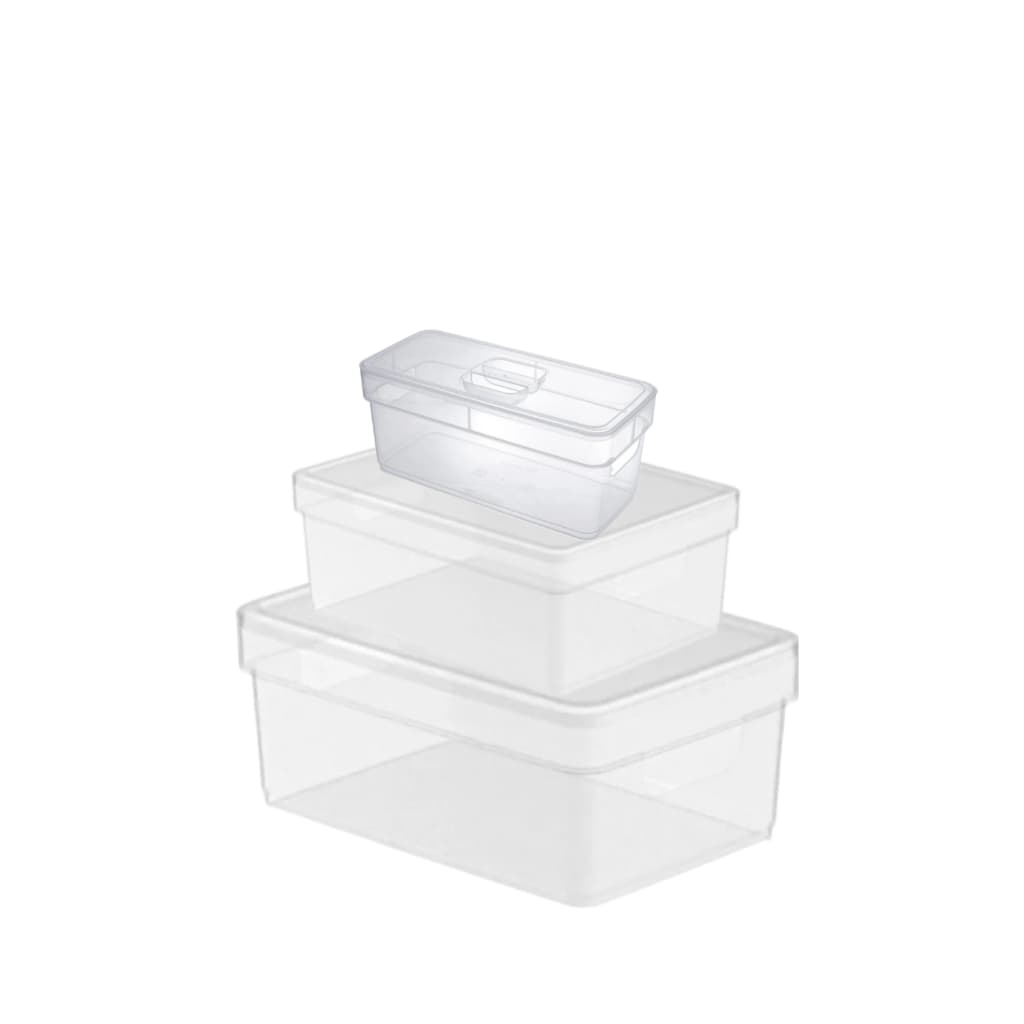 Kit 3 caixas organizadoras transparentes em três tamanhos diferentes