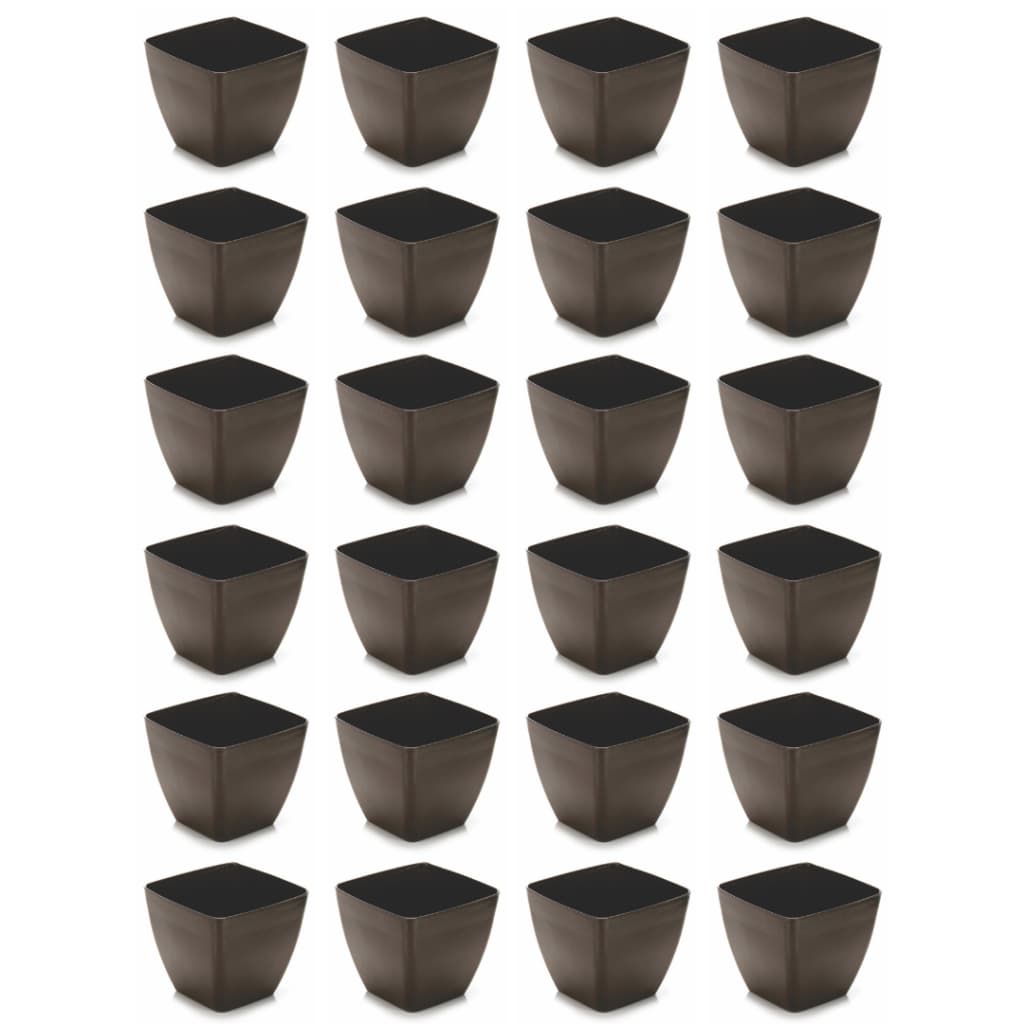 Jogo de 24 vasos quadrados pretos de plástico sem borda para plantas e flores