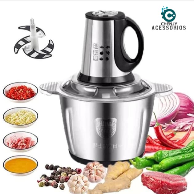 Picador de Alimentos Elétrico 2L 3L Moedor Triturador Potente Carne Legumes Temperos Inox