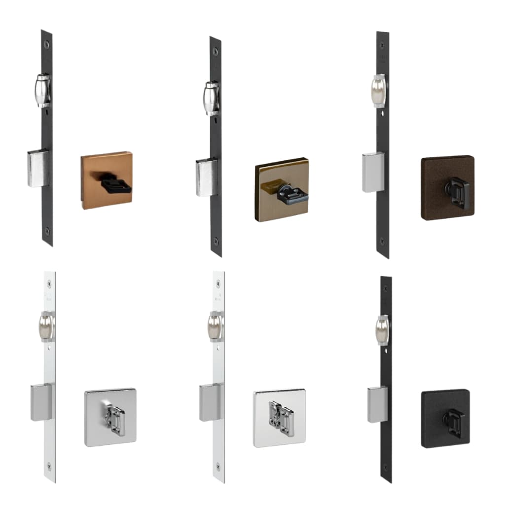 Vários modelos de fechaduras de porta em fundo branco