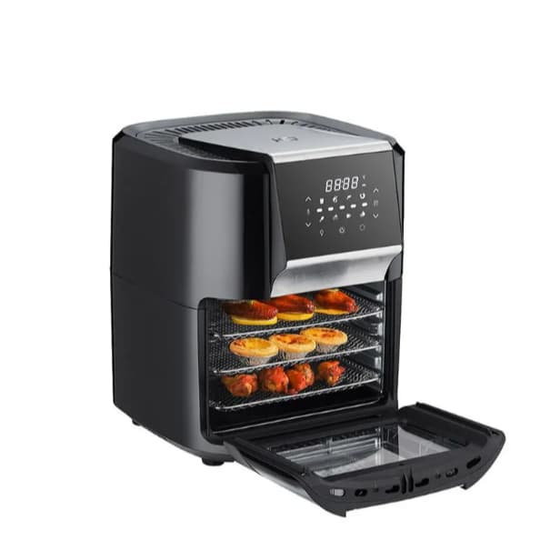 Fritadeira elétrica Air Fryer Oven HQ 12 Litros 1700W preta com alimentos assados