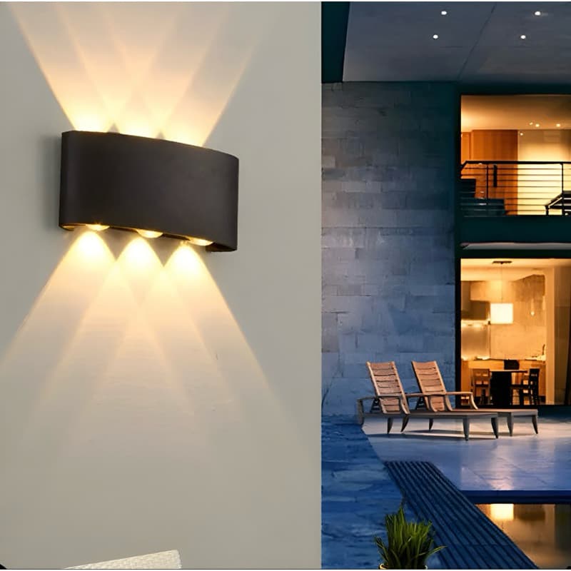 Luminária arandela retangular slim preta para parede externa com iluminação LED 3000K