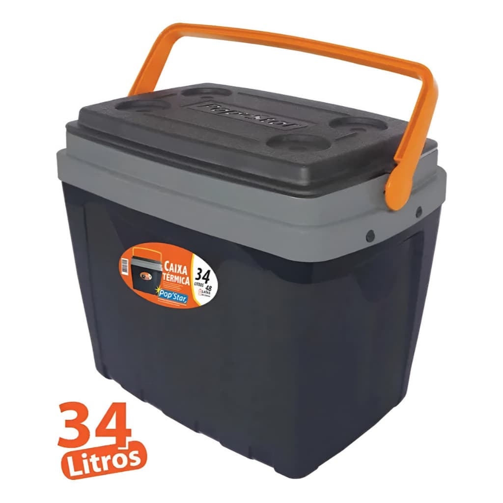 Caixa Térmica Cooler 34 Litros Praia Gelo Churrasco 48 Latas Tampa Porta Copos Envio Imediato