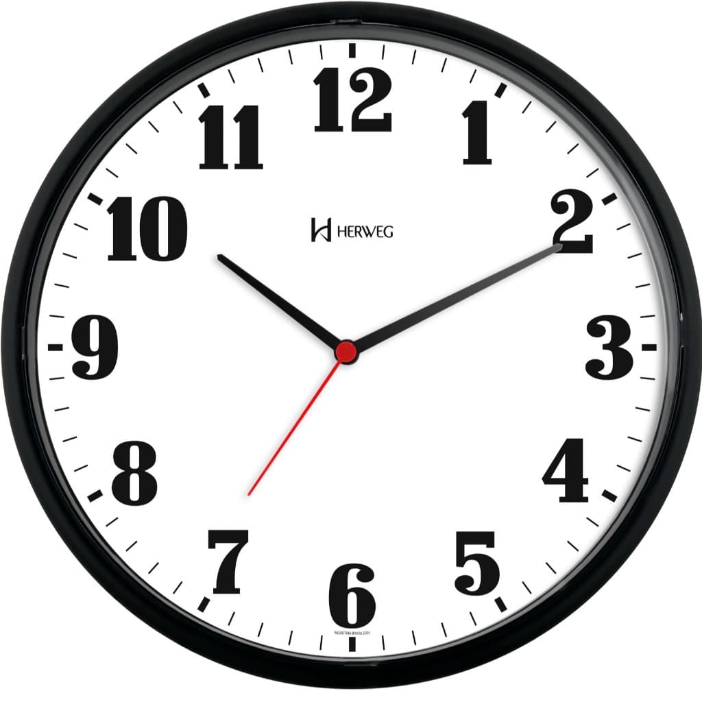 Relógio de Parede Herweg Original 26cm Branco e Preto