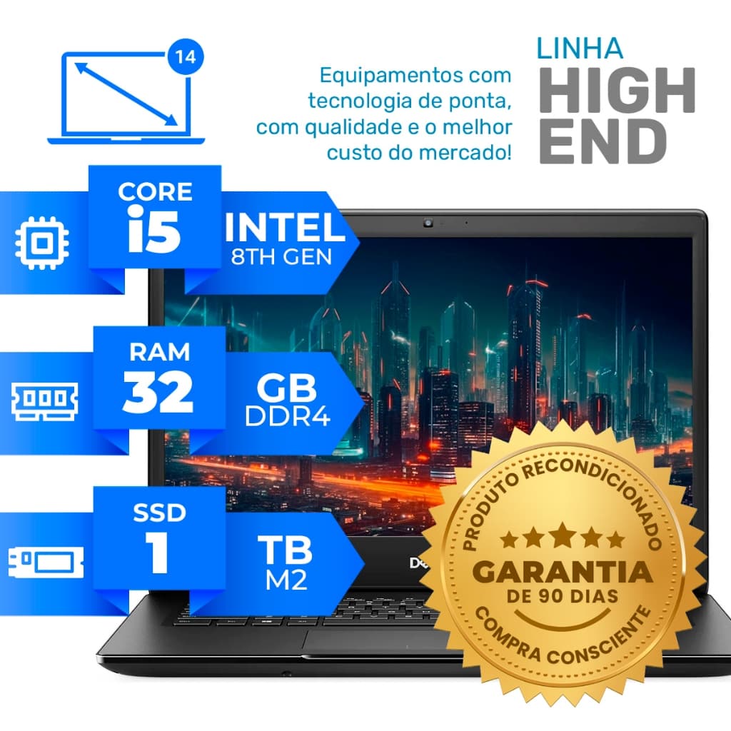 Notebook Dell Core I5 8th 32GB DDR4 1 TB M2 High End Premium