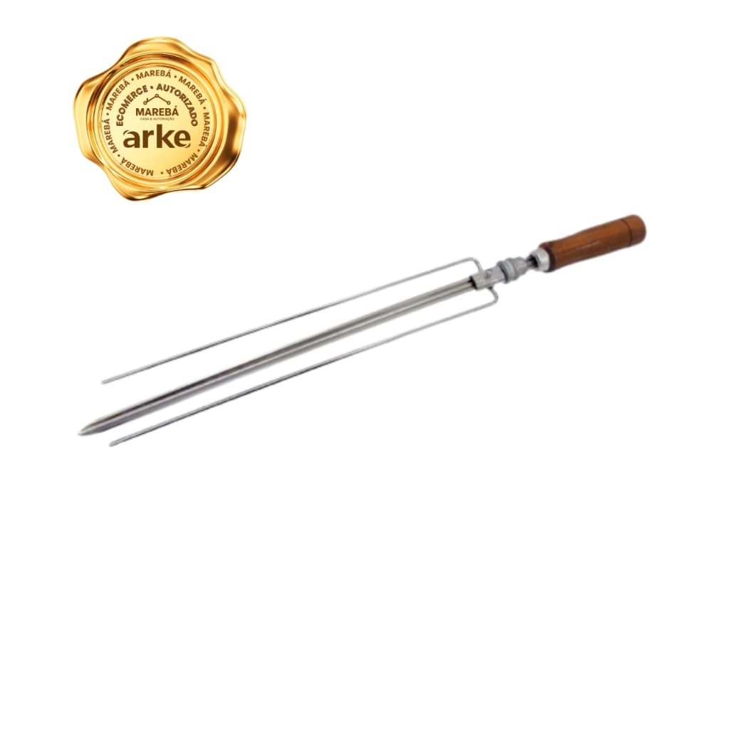 Espeto triplo Arke acessório para churrasqueira elétrica, aço inoxidável com cabo de madeira, fundo branco