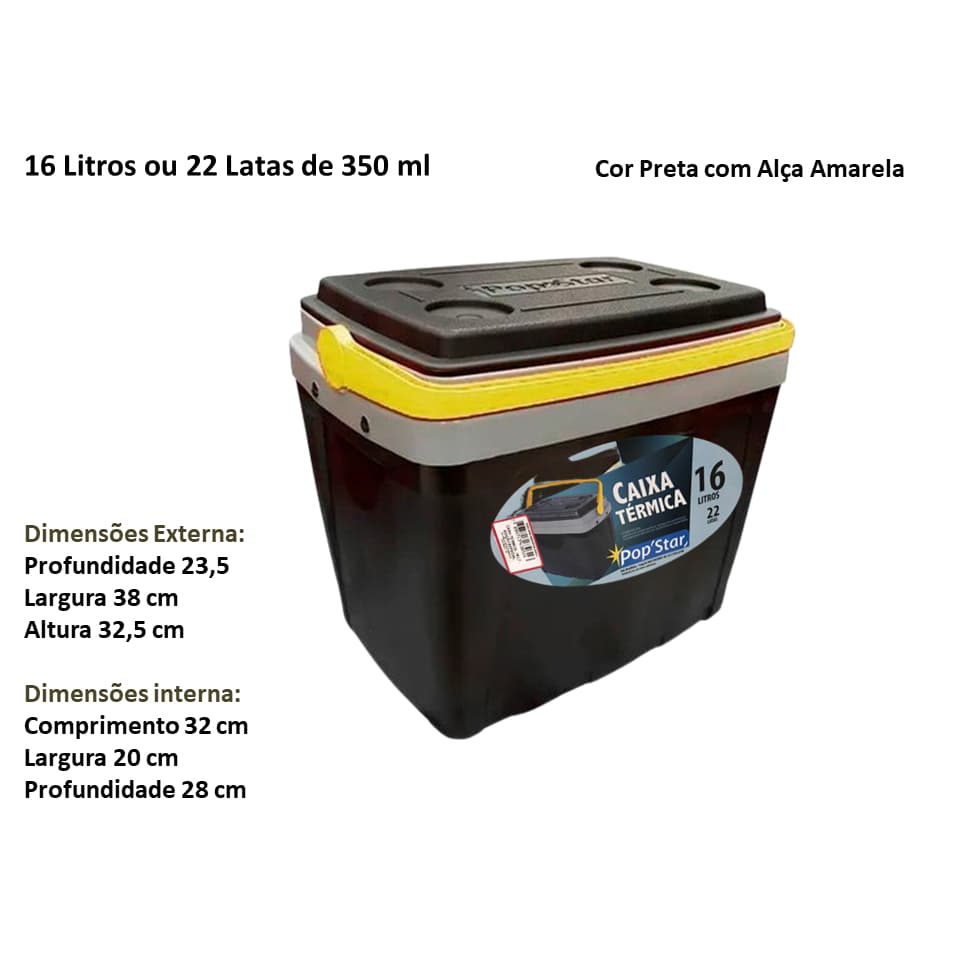 Caixa Térmica 16 Litros ou 22 Latas 350 Ml Cooler Pop Star Com Alça Cor Sortida
