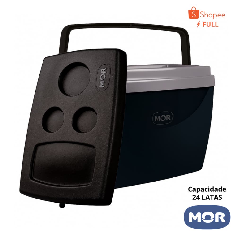 Caixa termica preta cooler 18 Litros com porta copos e alça camping e praia - MOR