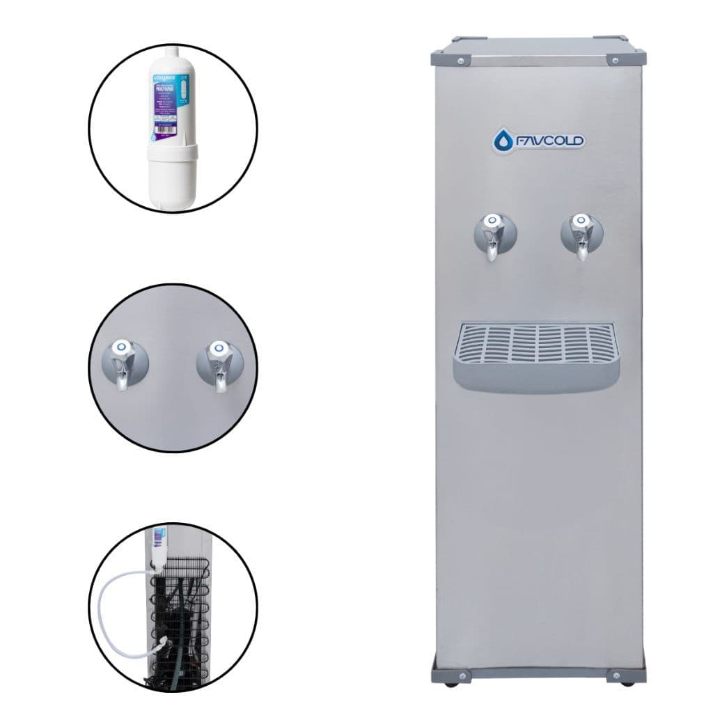 Bebedouro De Água 25 Litros 2 Torneiras Gelada e Natural Resfriador Coluna Industrial Favcold