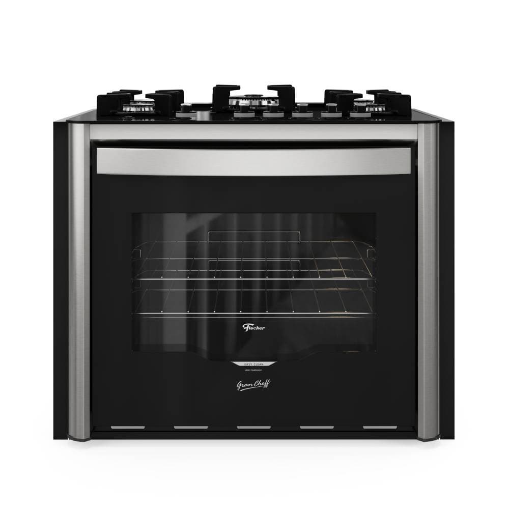 FOGAO FISCHER GRAN CHEFF DE EMBUTIR 5 BOCAS SILVER MESA DE VIDRO COM DOURADOR 220V (28550 - 65541)