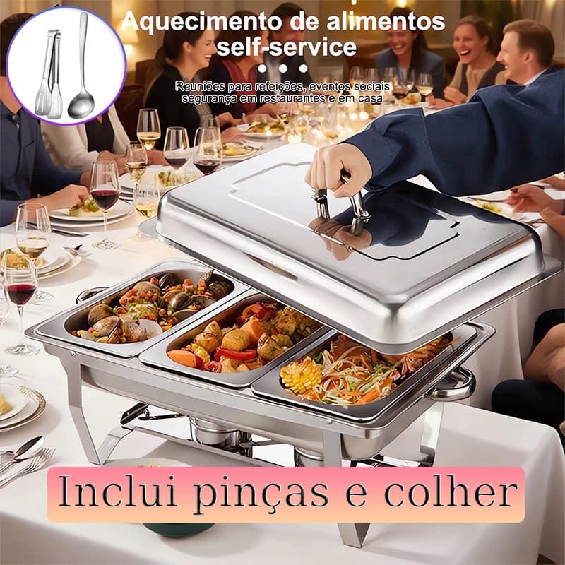 Rechaud Profissional Inox 12L com 1, 2 ou 3 Divisórias para Inclui pinças e colher