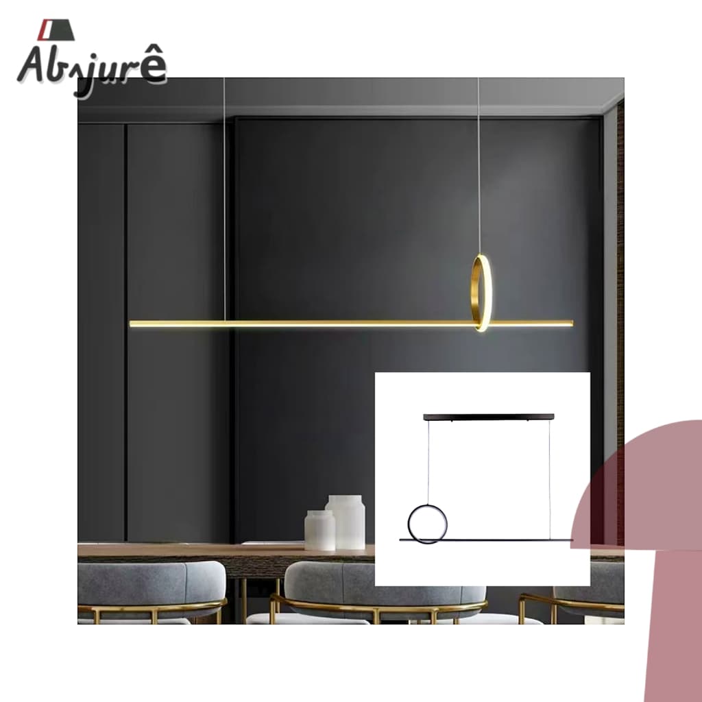 Luminária Led Pendente Linear Design Moderno Pendente Para Escritório Sala De Jantar Dourado Preto