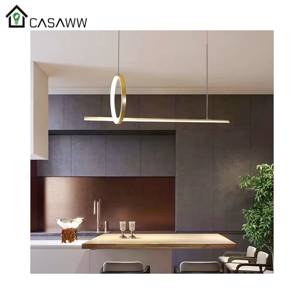 Luminária pendente LED linear retangular dourado/preto para escritório