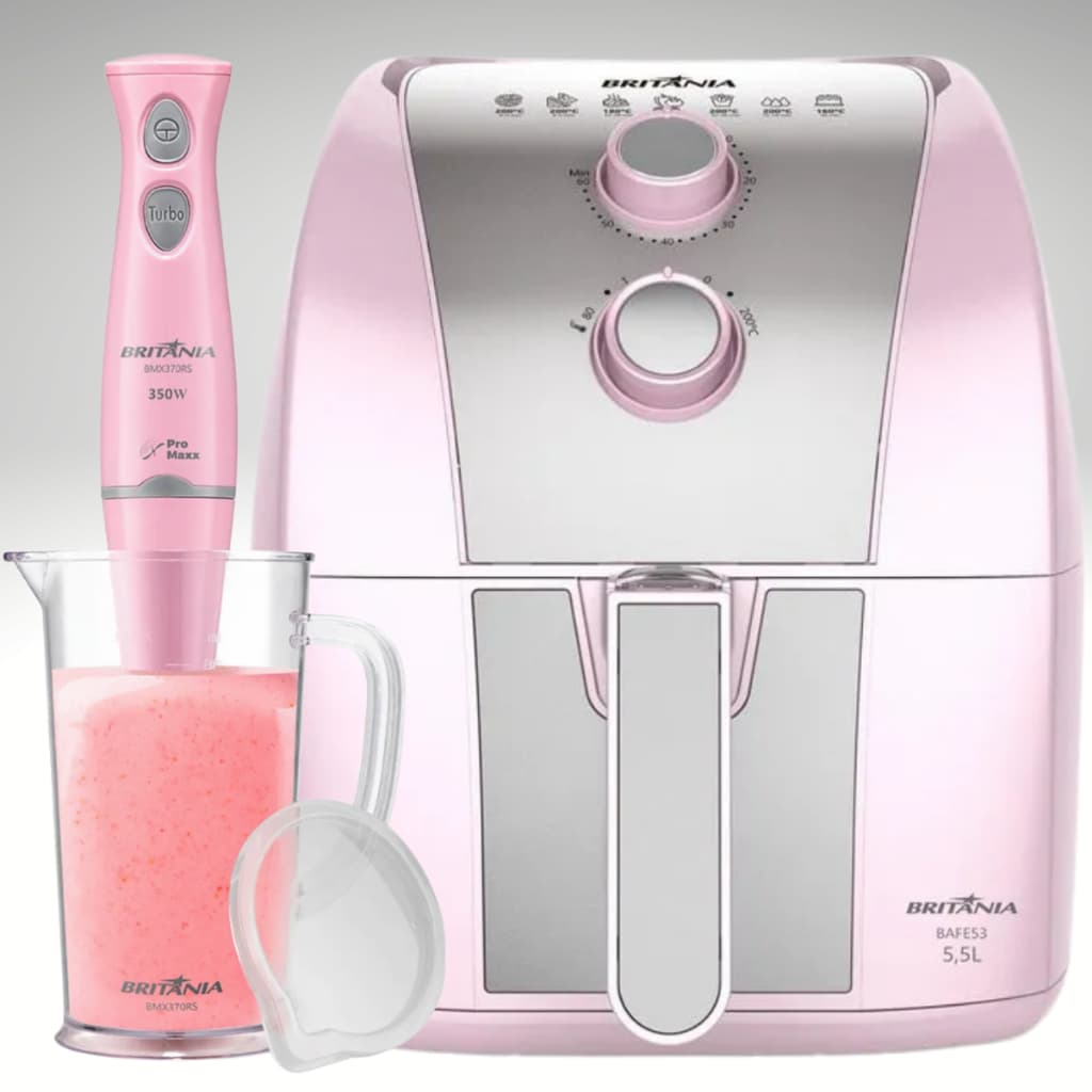 Fritadeira Air Fryer Bafe53 5,5L 1500W + Mixer BMX370 350W Rosa 127V