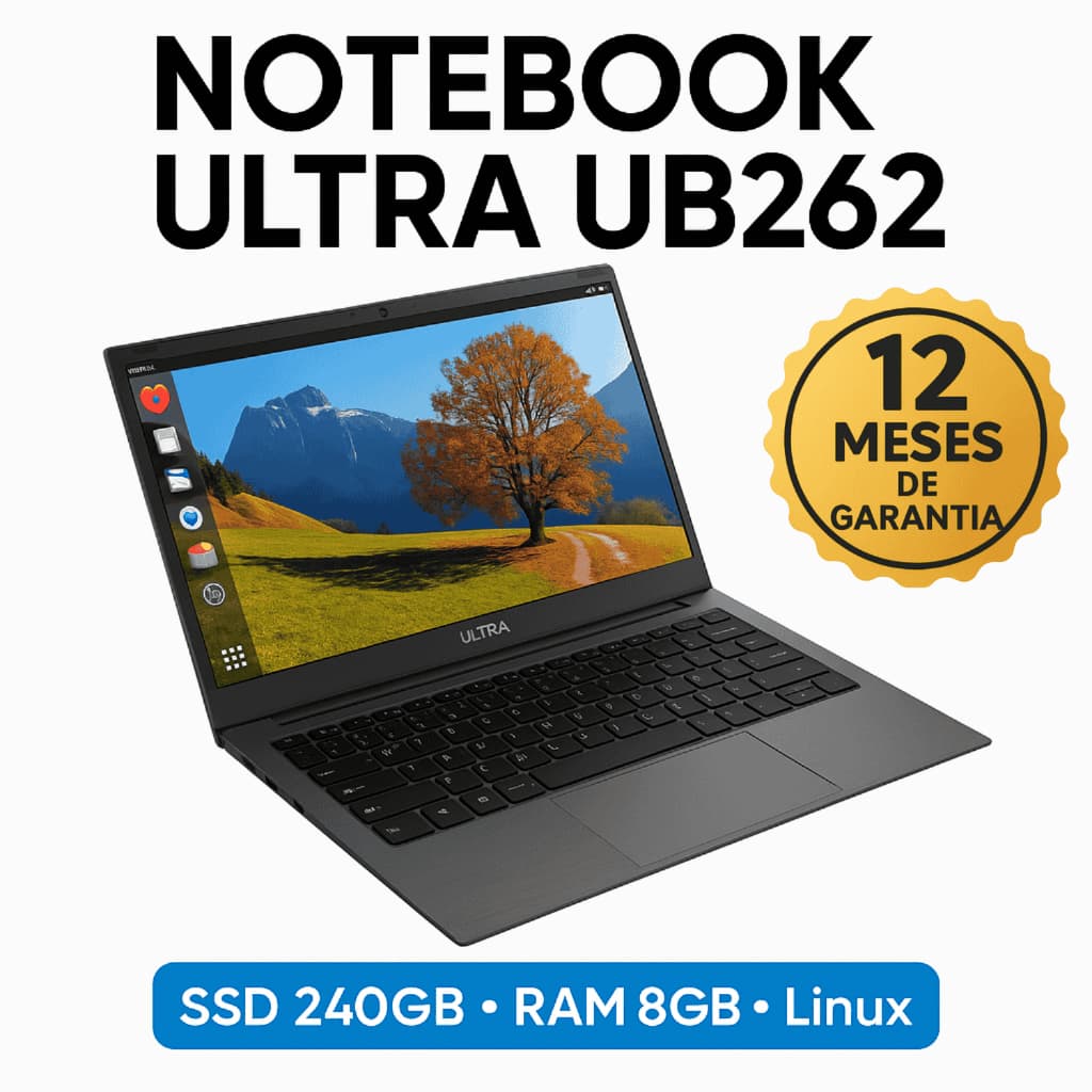 Notebook Ultra UB262 Multilaser 15,6”, Intel Celeron, 8GB RAM, SSD 240GB, Linux, Cinza Escovado