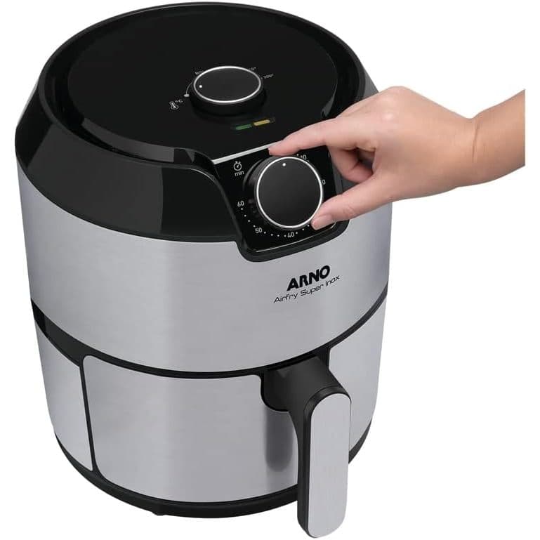 Arno Airfry Super Inox Cor Cinza - 110V, fritadeira elétrica, controle giratório, botão verde, cinza e preto
