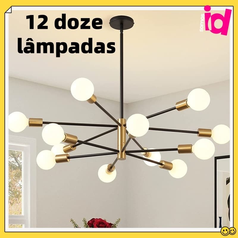 Luminária de teto moderna com 12 braços e lâmpadas esféricas brancas