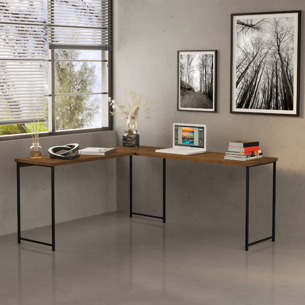 Mesa Escrivaninha em L Estilo Industrial Estudo e Home Office KLM Store