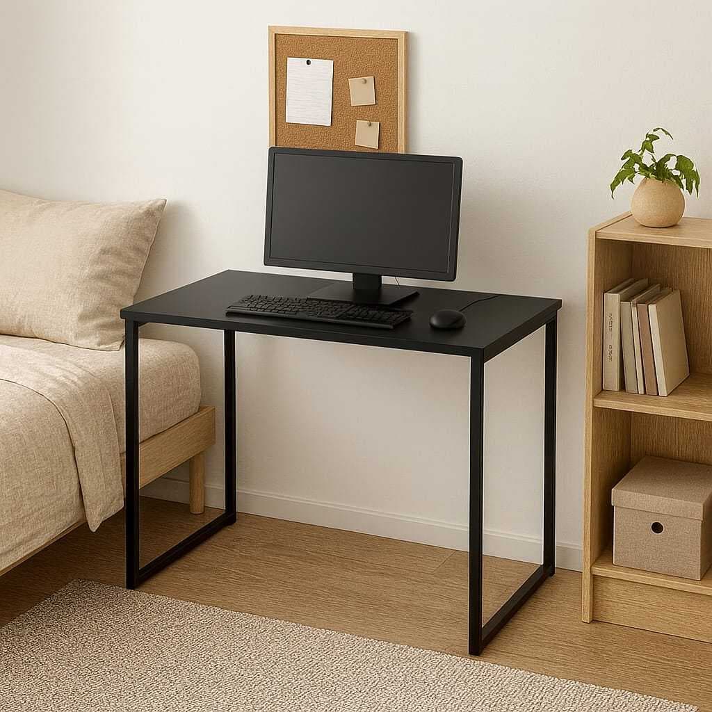 Escrivaninha Mesa de Canto Escritório Home Office Apoio Industrial Preto Pés Industrial Em Aço