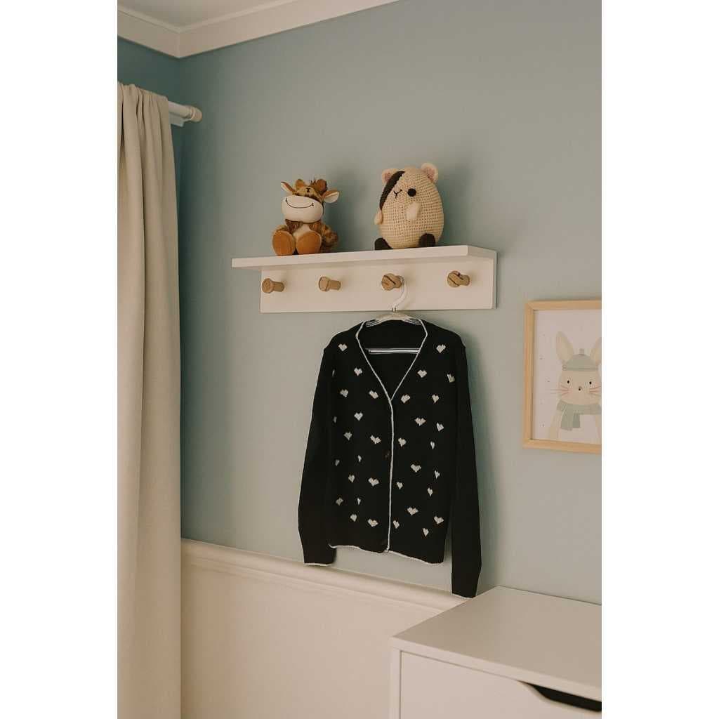Cabideiro Pendurador De Roupas e Acessórios Com Prateleira 50x10 - MDF Branco com 4 pinos