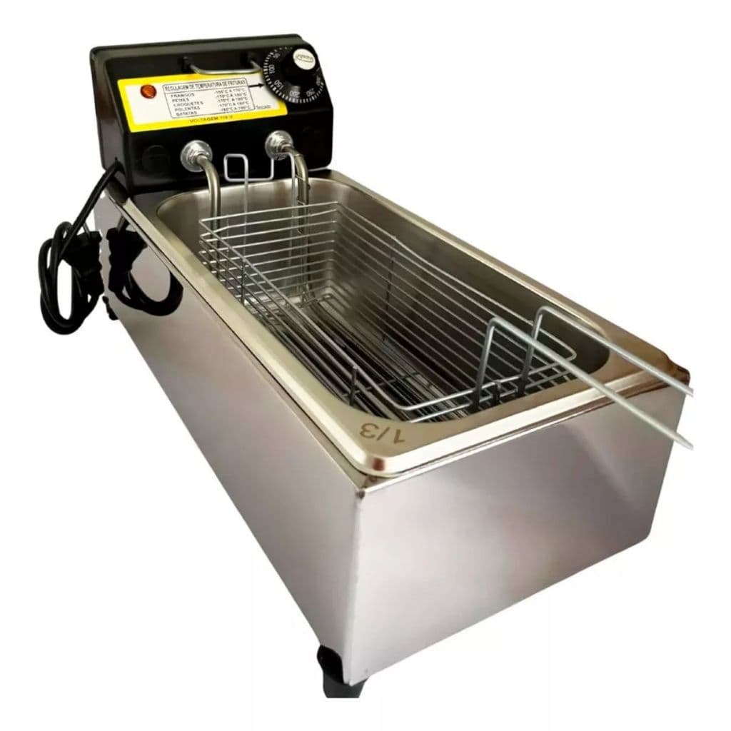 Fritadeira Elétrica Industrial 3L em Aço Inox com Termostato e Cesto para Pastel e Batata