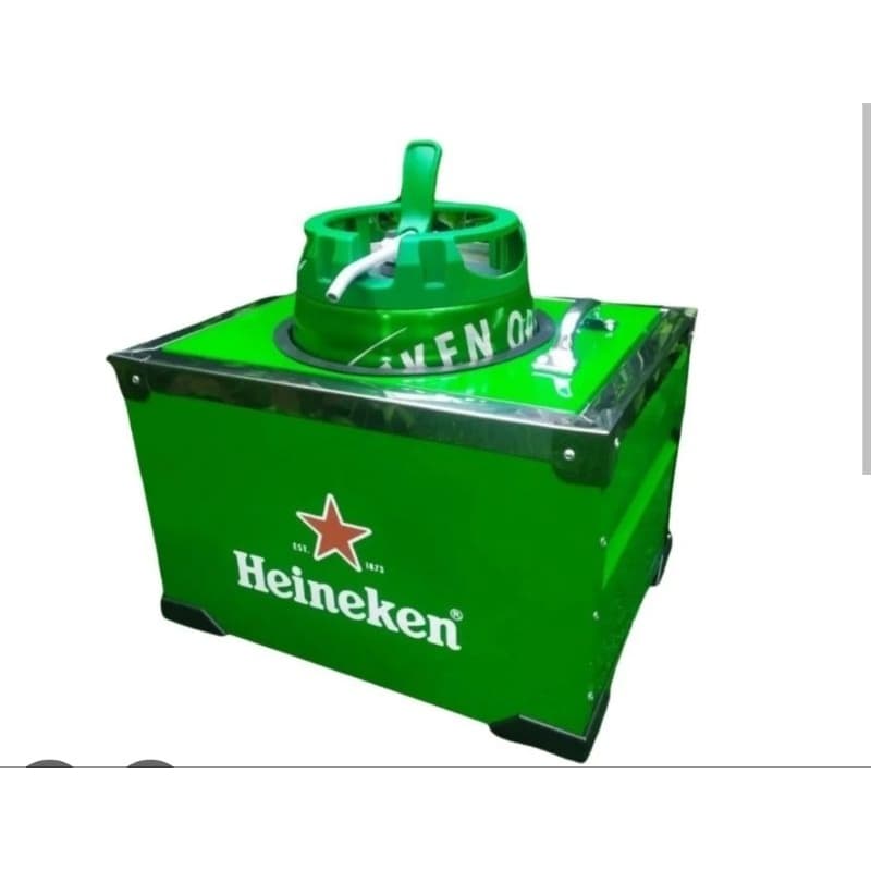 Caixa térmica verde para barril Heineken 5 litros com logo e texto