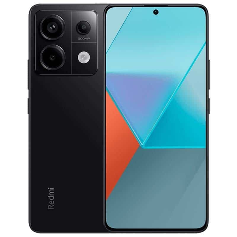 Smartphone Redmi Note 13 Pro 5G, cor preta, com câmera quadrada e tela AMOLED