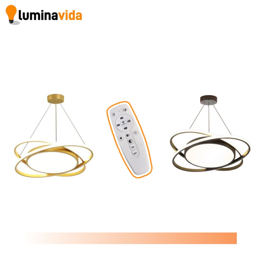 Luminária Pendente Minimalista Dourado e Preto com Controle Remoto