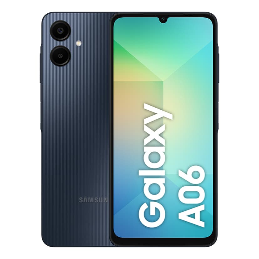 Smartphone Samsung Galaxy A06 4G azul escuro com tela ativa