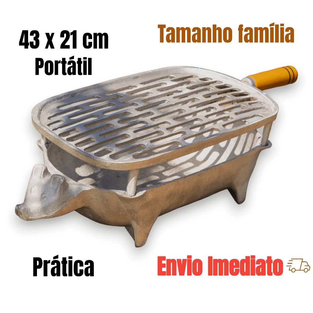 Churrasqueira portátil em alumínio fundido, tamanho família, prática, envio imediato