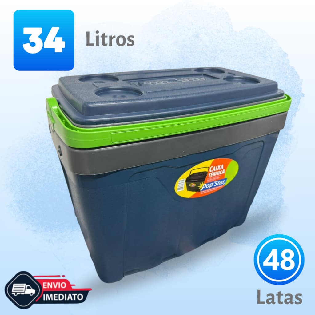 CAIXA TÉRMICA 25 LITROS COOLER POP STAR - 34 LATAS TAMPA COM PORTA COPOS