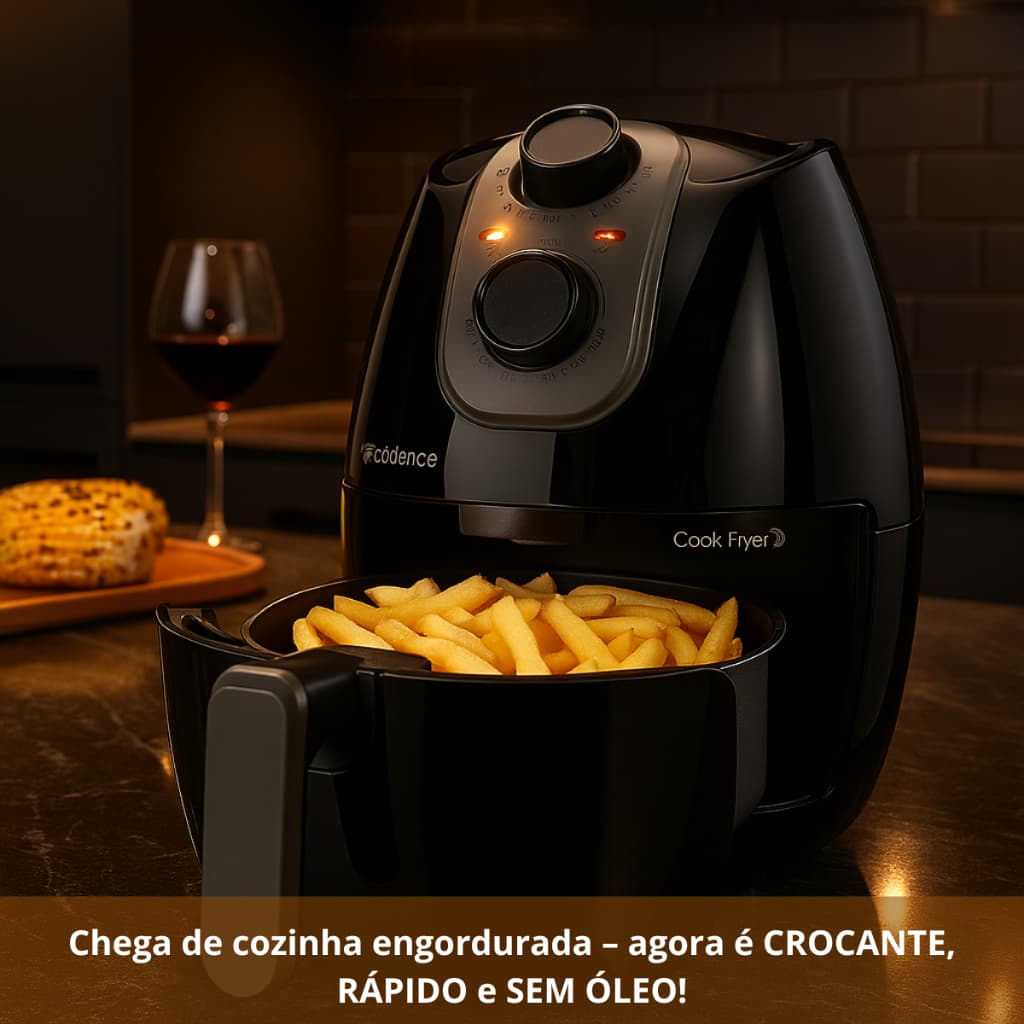 Fritadeira elétrica Cadence 2,6L Cook Fryer - pronta para uso, cozinha crocante e sem óleo.