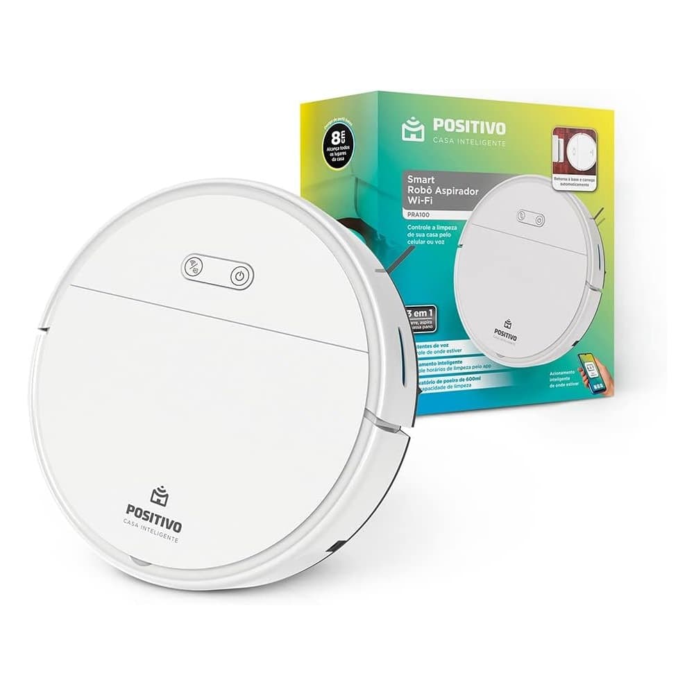 Robô aspirador inteligente Wi-Fi branco Positivo Casa Inteligente