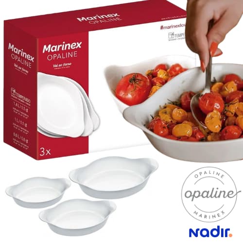 Conjunto de Assadeiras Nadir Opaline em Vidro 3 Peças com Embalagem Vermelha