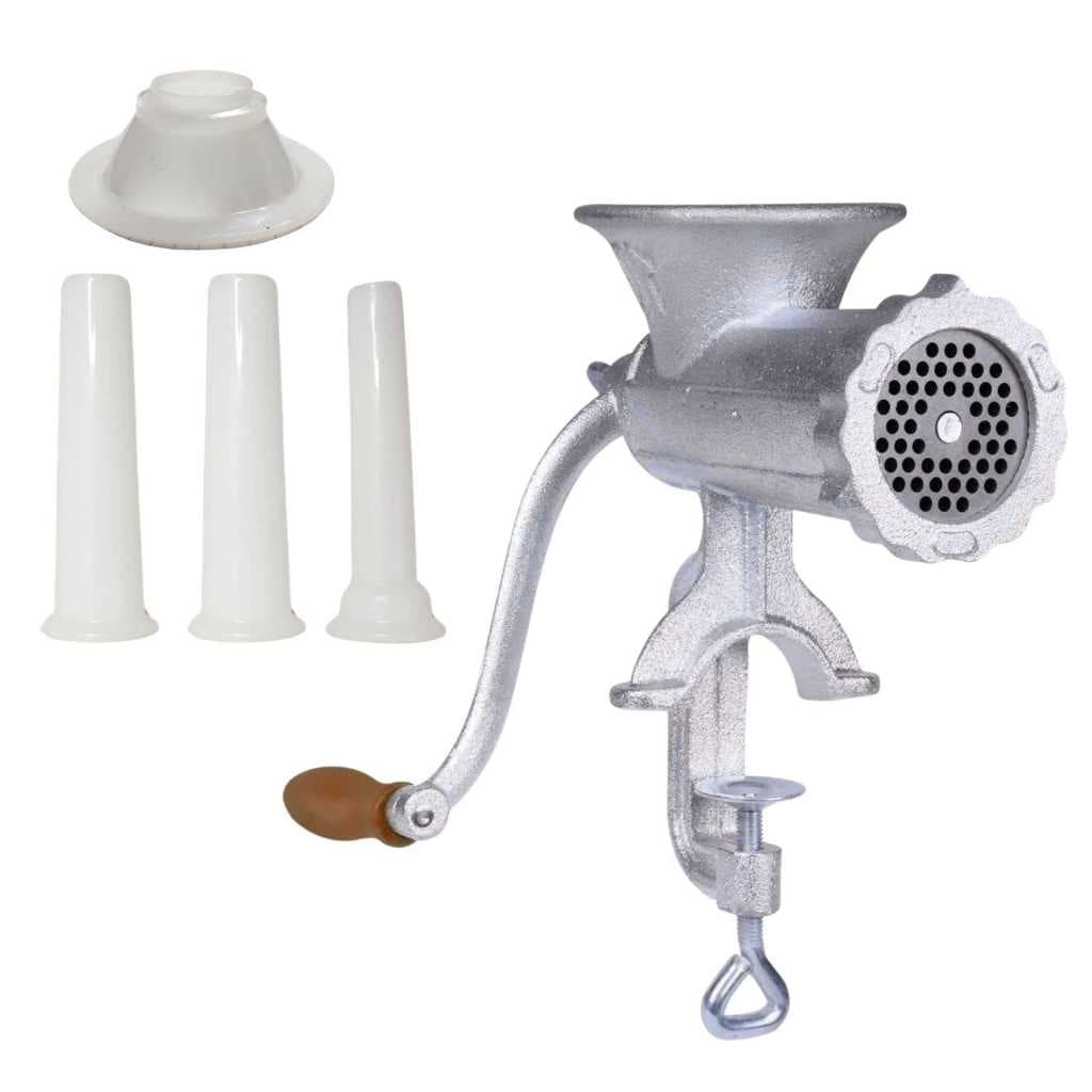 Moedor de Carne Manual de Ferro Fundido Profissional com Tubos e Tampa Brancas