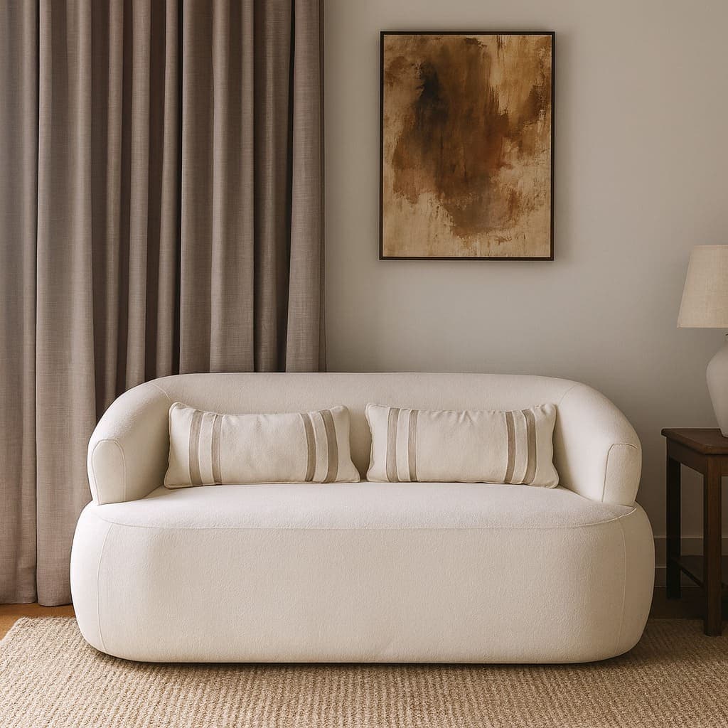 Sofá Namoradeira Serena Orgânico Bouclê Off White Com Almofadas Sofisticada e Confortável para Sala de Estar – AV