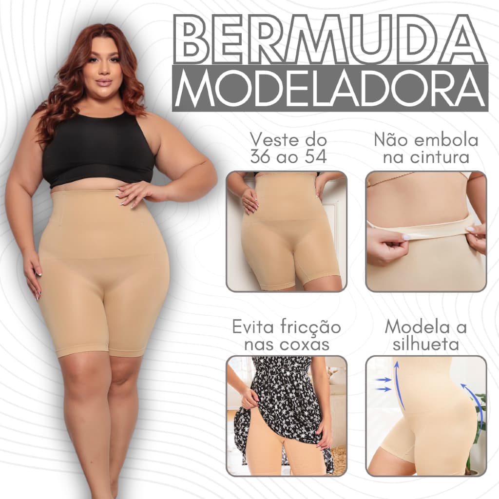 Short Cinta Modeladora 4 Barbatanas Não Enrola Alta Compressão Zero Transparência Empina Bumbum