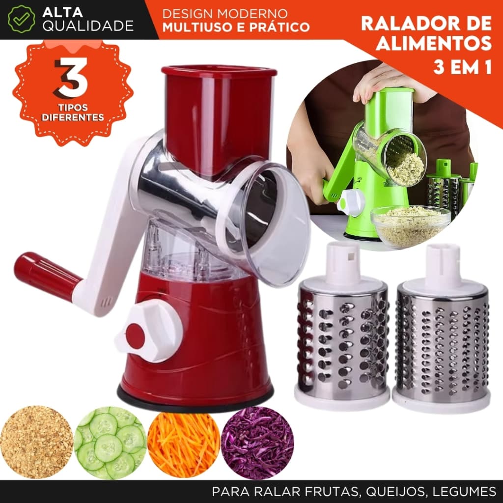 Ralador de legumes giratório 3 em 1 manual com ventosa e lâminas para queijo e legumes