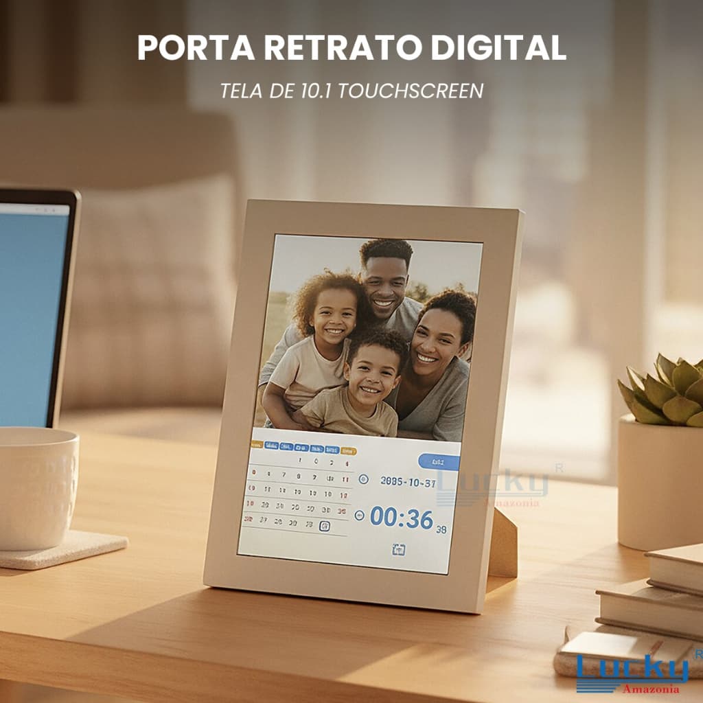 Porta-retrato digital branco de 10.1 polegadas com tela touchscreen