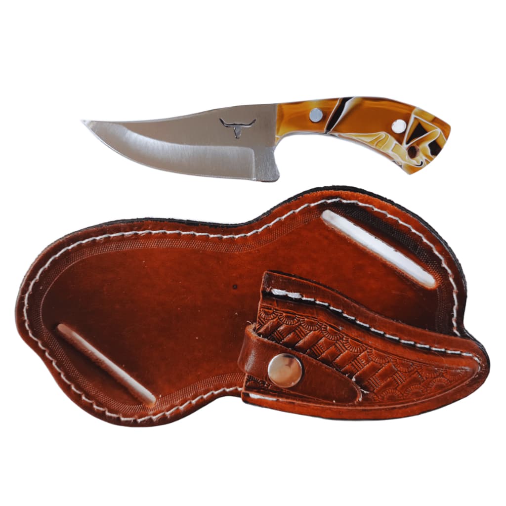 Faca Tatuzinho Campeira Muladeira + Bainha Couro Legítimo Caramelo