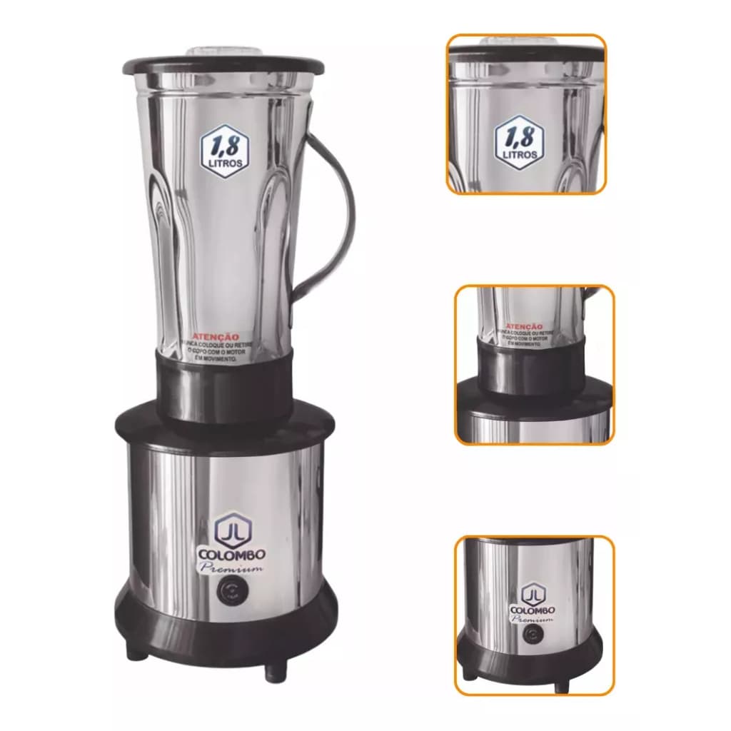 Liquidificador Industrial 1,8 Litros 100% Inox 304 – Alta Rotação e Uso Profissional