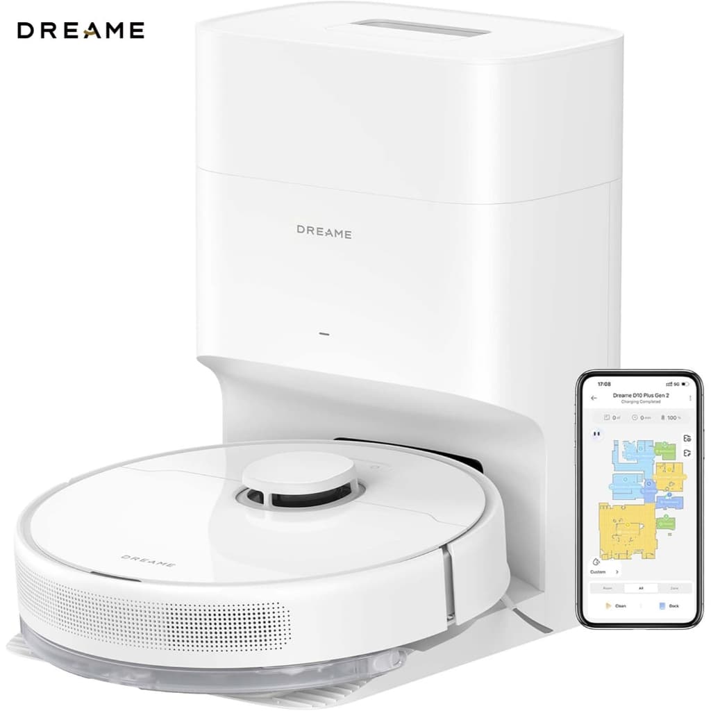 Robô aspirador e esfregão DREAME D10 Plus Gen 2 branco com base auto-limpante e sucção de 6000 Pa