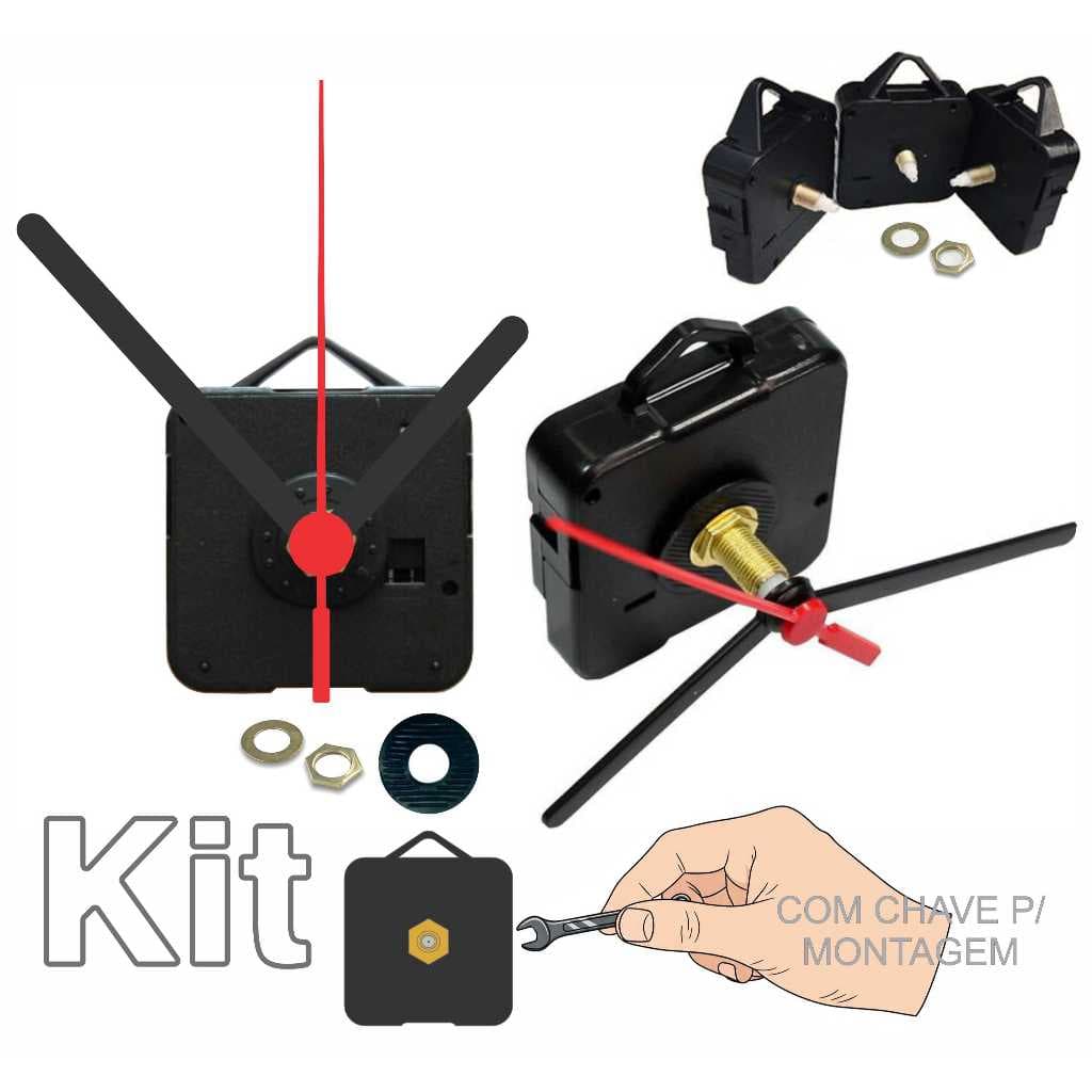 Kit montagem relógio parede mecanismo completo com ponteiros e ferragens