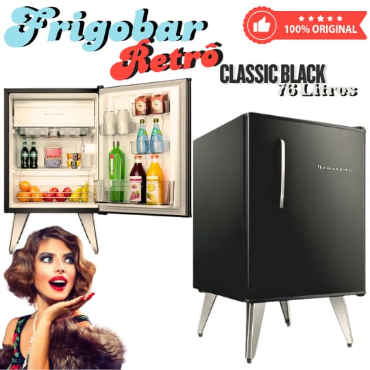 LANÇAMENTO! Frigobar Retrô Geladeira Brastemp  76 Litros Classic Red / Classic Black – 110V / 220V