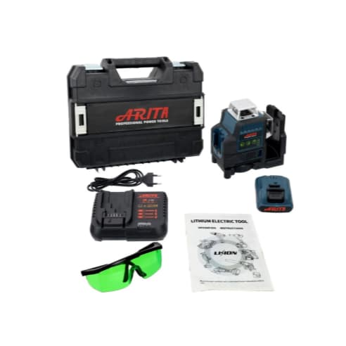 Kit de nível a laser Arita com estojo, carregador, óculos de proteção e manual