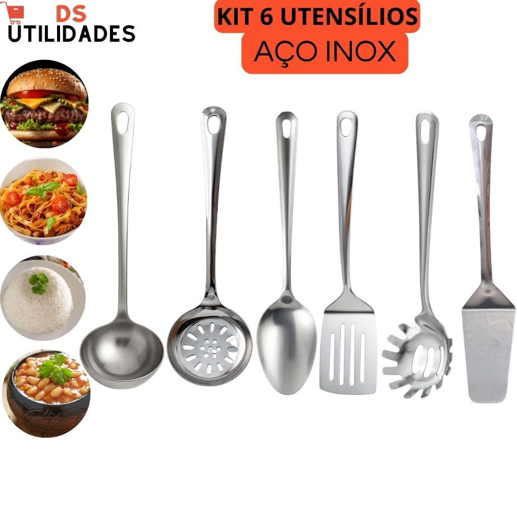 Conjunto de utensílios de cozinha 6 peças aço inoxidável
