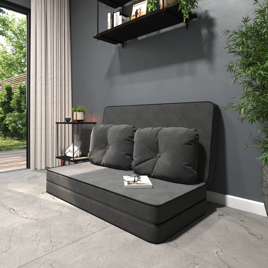 Puff Suede Cinza 3 em 1 Dobrável Moderno e Confortável - Vira cama poltrona assento duplo