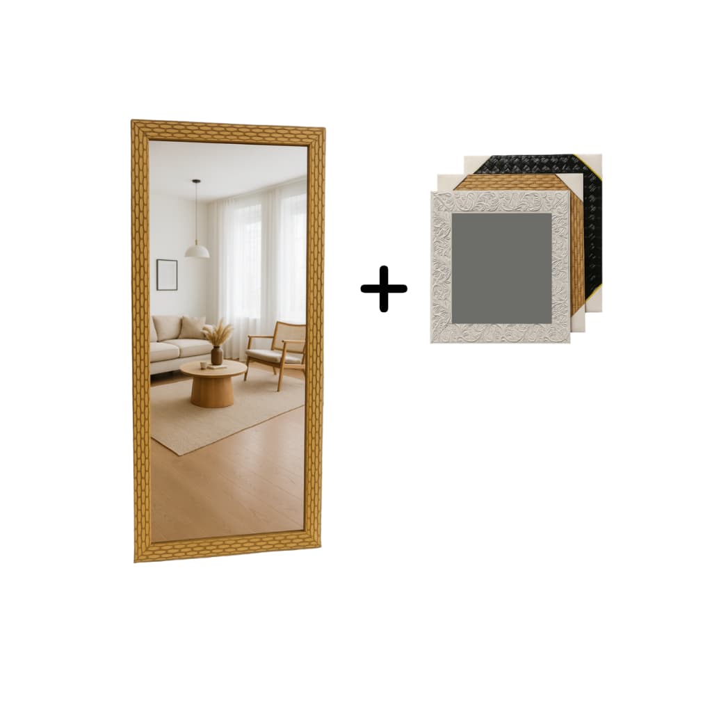 Kit De Espelho 37x78 + Espelho De Rosto 28x33 Com Moldura De Madeira Sala Quarto Hall Lavabo