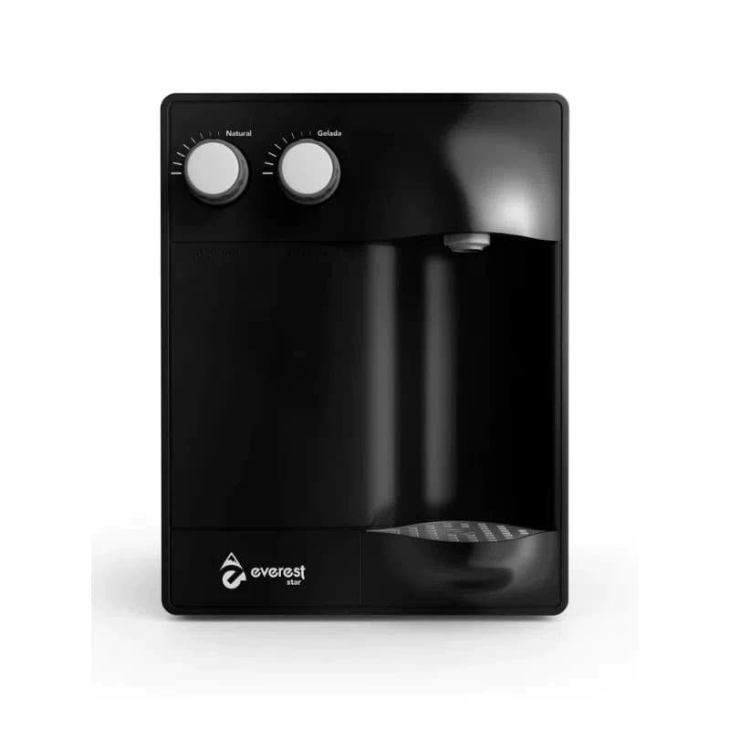 Filtro purificador de água gelada Everest, preto, com compressor, contra fundo branco
