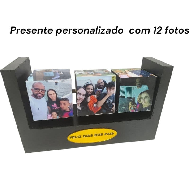 Cubo giratório porta retrato 12 fotos MDF presente criativo personalizado